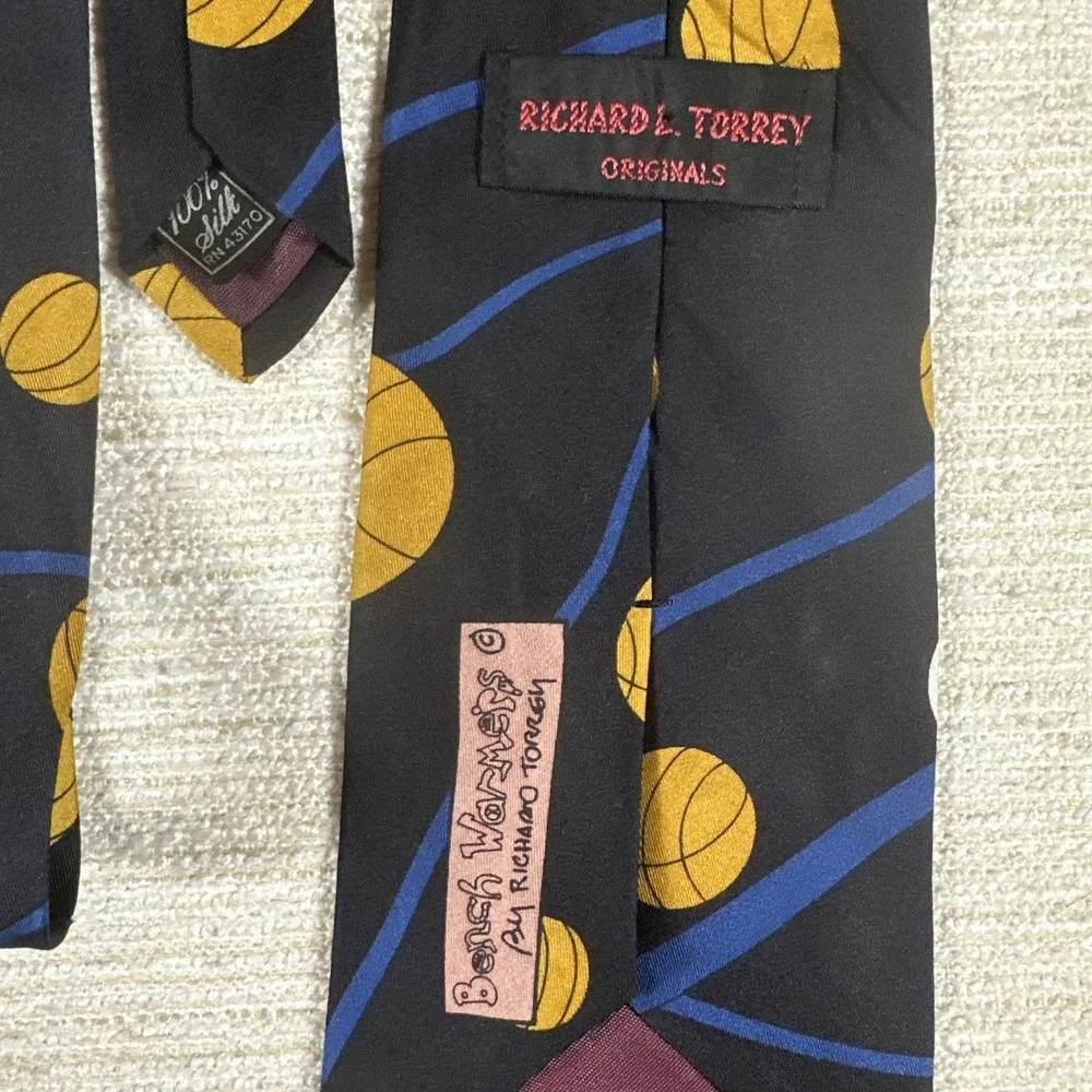 Richard Torrey Basketball Coach Novelty Tie Funny Sports Cartoon Silk